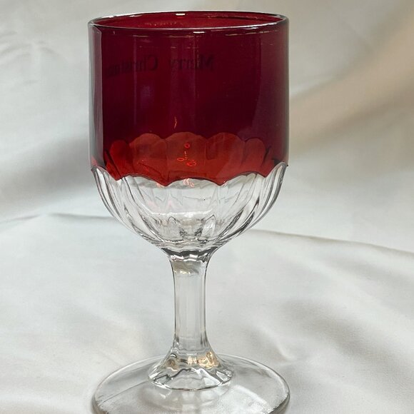Merry Christmas Vintage Ruby Red and Clear Glass Goblet - Picture 4 of 5